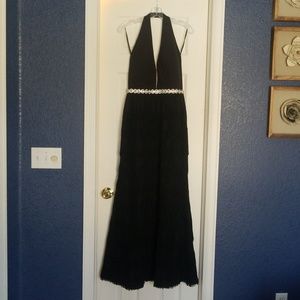 MacDuggal black fringe formal dress